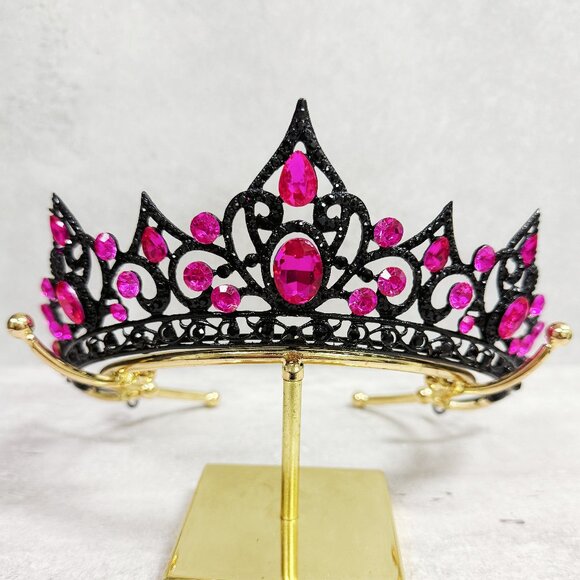 Fuchsia Crystal Tiara, Black Crown, Princess Crown, Purple Crystal Headband - Picture 1 of 8